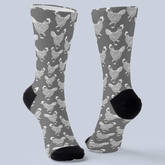 Chicken Hen Poultry Socken (Chicken hen poultry gray and white socks)