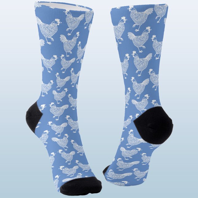 Chicken Hen Poultry Socken (Chicken hen poultry blue and white socks)