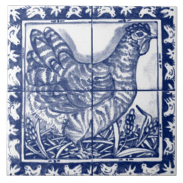Chicken Hen Rustic Blue White Delft Dedham Vintag Fliese