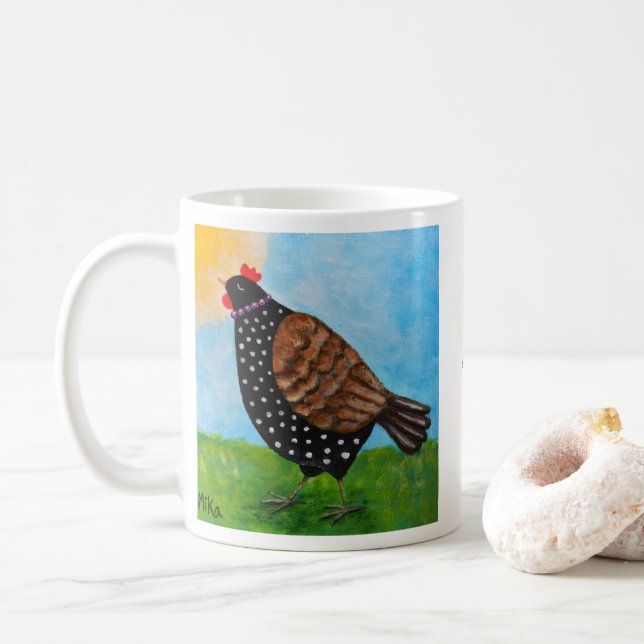 Chicken Hen with Necklace Sunbathing Personalized  Kaffeetasse (Mit Donut)
