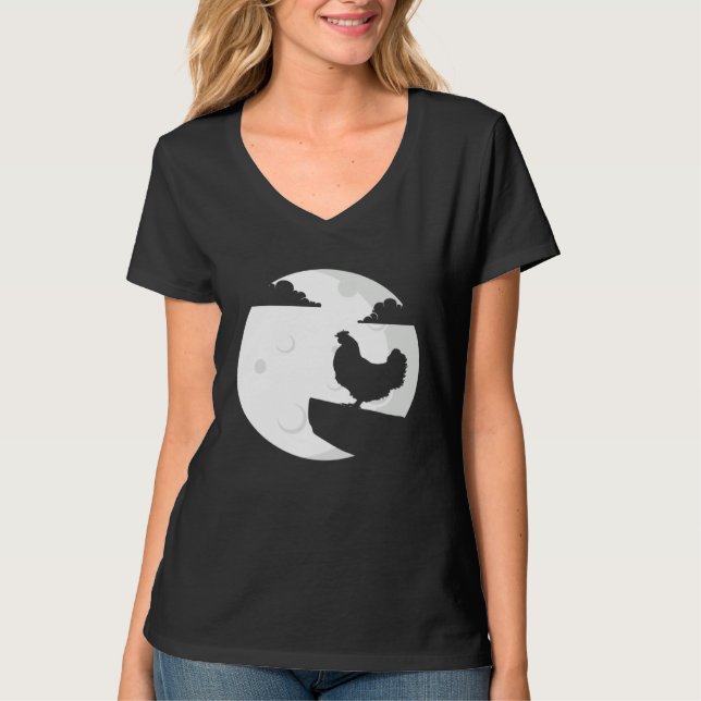 Chicken Howling Moon  Animal Silhouette Women Boys T-Shirt (Vorderseite)
