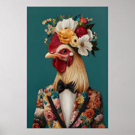 Chicken In Suit Poster, Chicken Portrait, Chicken Poster