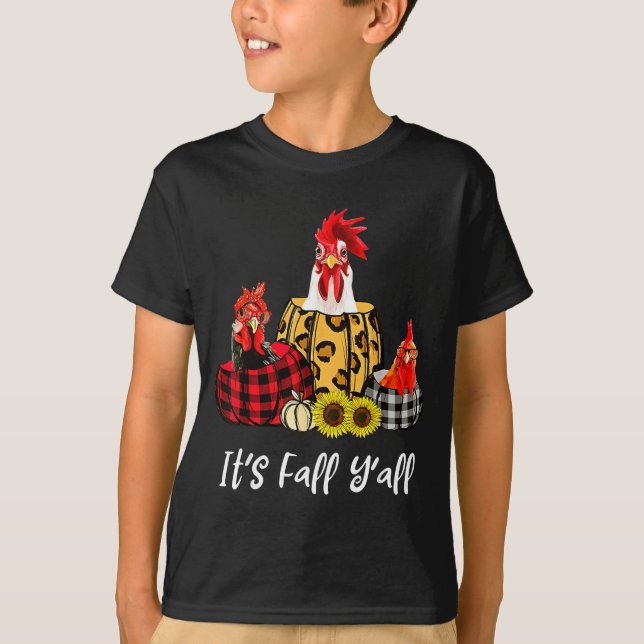 Chicken It's Fall Y'all Leopard Pumpkin Autumn Tha T-Shirt (Vorderseite)