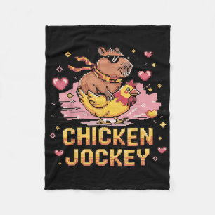 Chicken Jockey Capybara Riding Pixel Art Gamer Mem Fleecedecke
