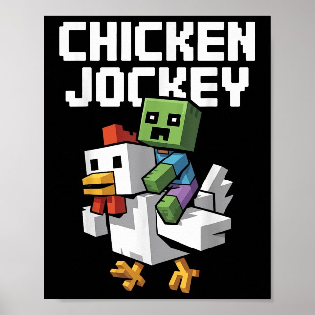 Chicken Jockey Pixel Funny Poster (Vorne)