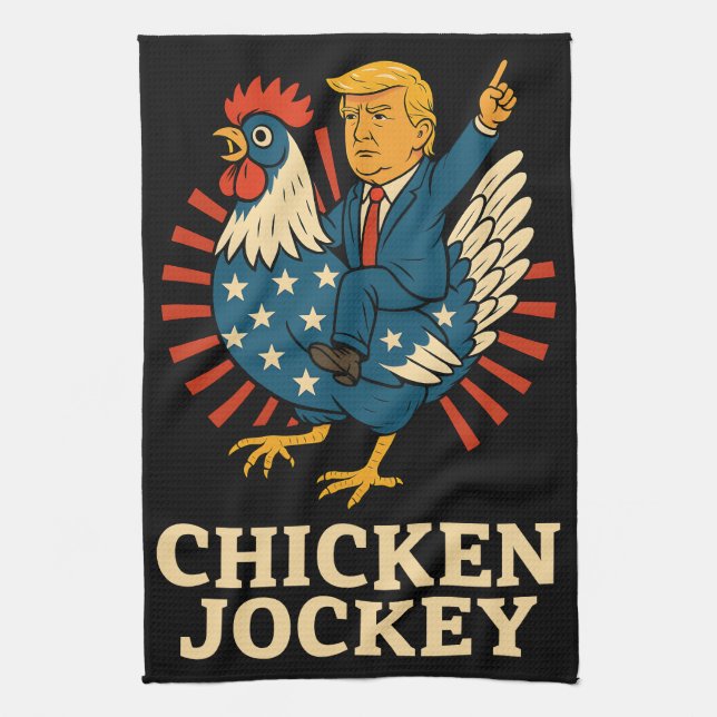 Chicken Jockey Trump Funny Meme Geschirrtuch (Vertikal)