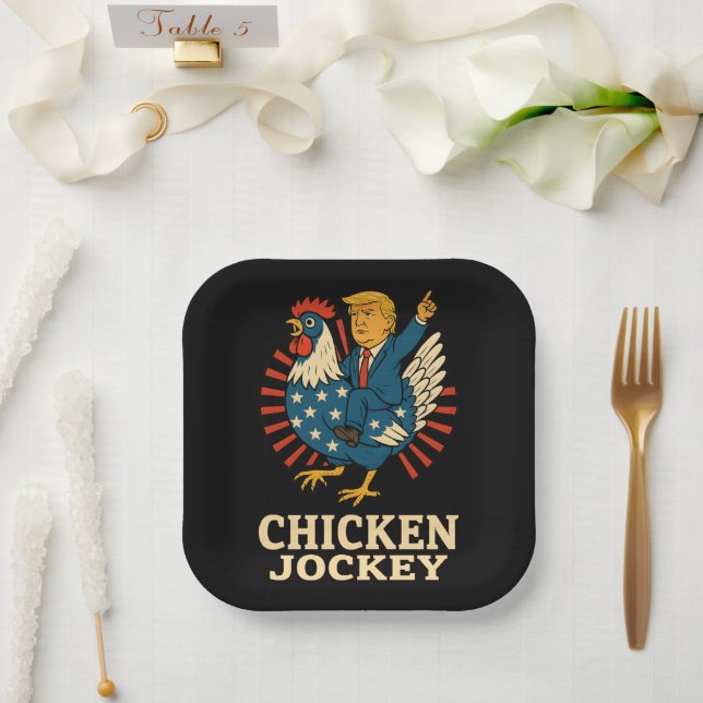 Chicken Jockey Trump Funny Meme Pappteller (Hochzeit)