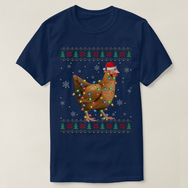 Chicken Lover Xmas Lights Santa Ugly Hühnchen Chri T-Shirt (Design vorne)