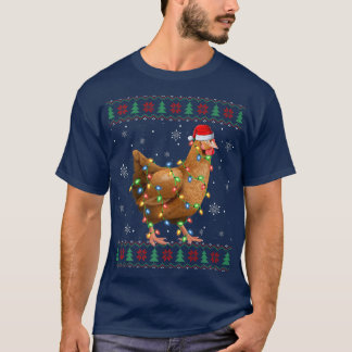 Chicken Lover Xmas Lights Santa Ugly Hühnchen Chri T-Shirt