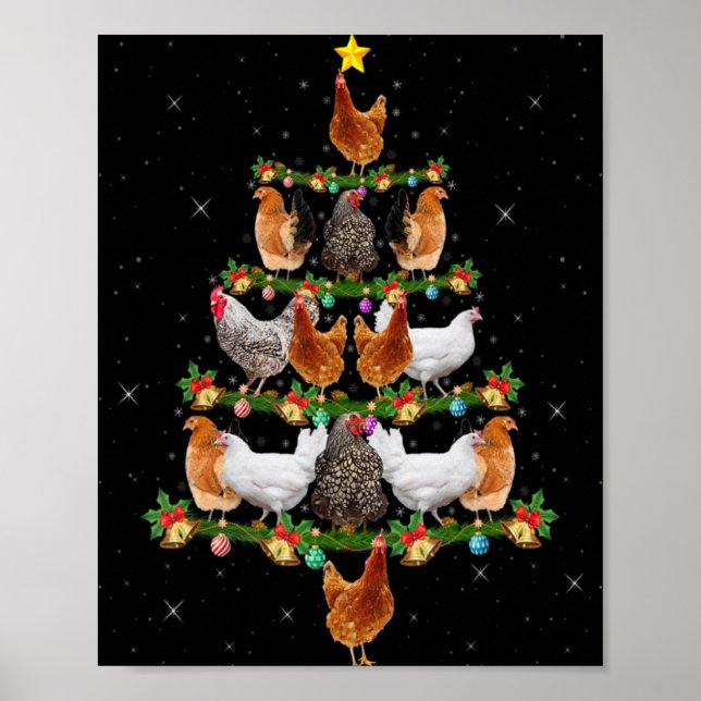 Chicken Lover Xmas Tree Lights Santa Chicken Chris Poster (Vorne)