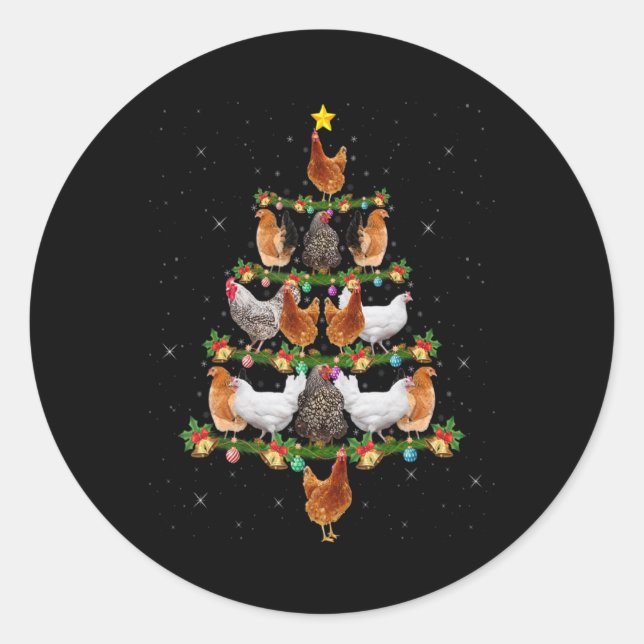 Chicken Lover Xmas Tree Lights Santa Chicken Chris Runder Aufkleber (Vorderseite)