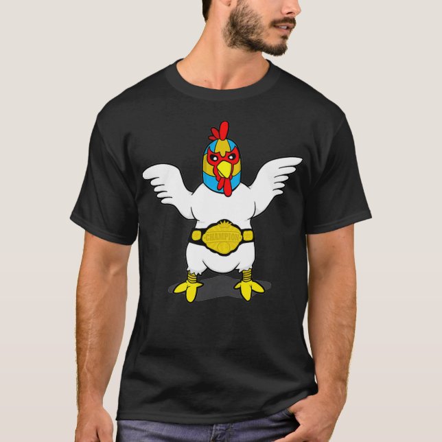 Chicken Luchador Maske Cartoon kämpfen Wrestler T-Shirt (Vorderseite)
