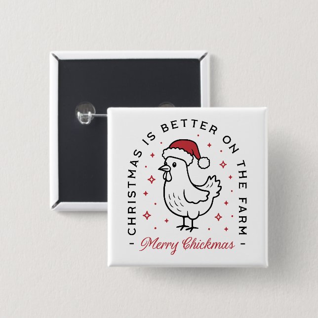 Chicken Merry Christmas country funny farm animal Button (Vorne & Hinten)