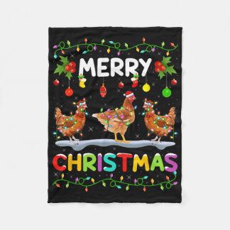 Chicken Merry Christmas Lights Santa Hat Funny Chi Fleecedecke