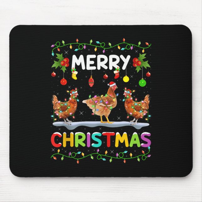 Chicken Merry Christmas Lights Santa Hat Funny Chi Mousepad (Vorne)