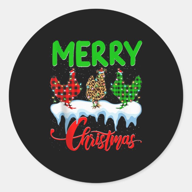 Chicken Merry Christmas Pajamas Leopard Buffalo Pl Runder Aufkleber (Vorderseite)