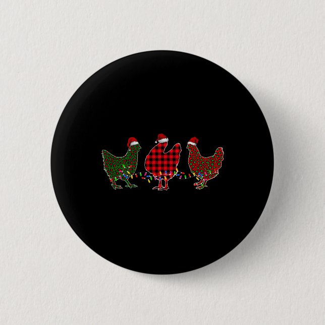 Chicken Merry Christmas Red Green Leopard Plaid Xm Button (Vorderseite)