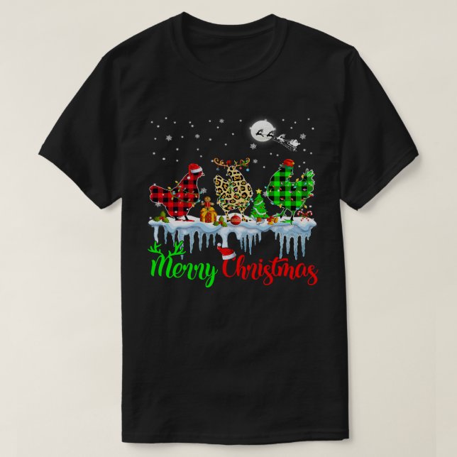 Chicken Merry Christmas Reindeer Santa Elf Kariert T-Shirt (Design vorne)