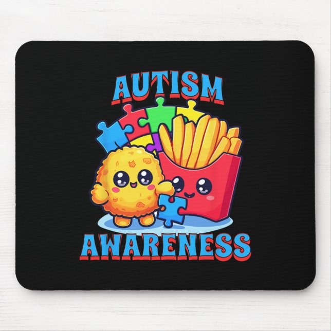 Chicken Nugget und Pommes Frites Autismus-Bewussts Mousepad (Vorne)