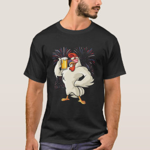 Chicken Patriotic Merica 4th July Beer USA Amer T-Shirt