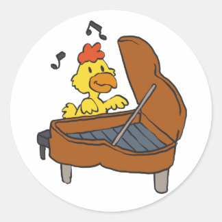 Chicken Piano Cartoon | Hintergrundfarbe auswählen Runder Aufkleber