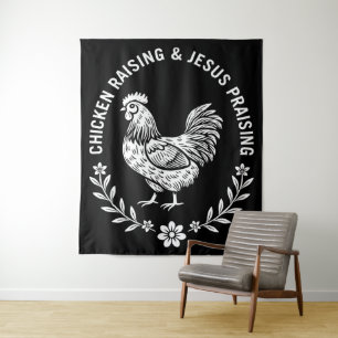 Chicken Raising & Jesus Lob Wandteppich