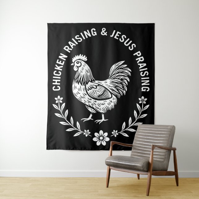 Chicken Raising & Jesus Lob Wandteppich (Beispiel)