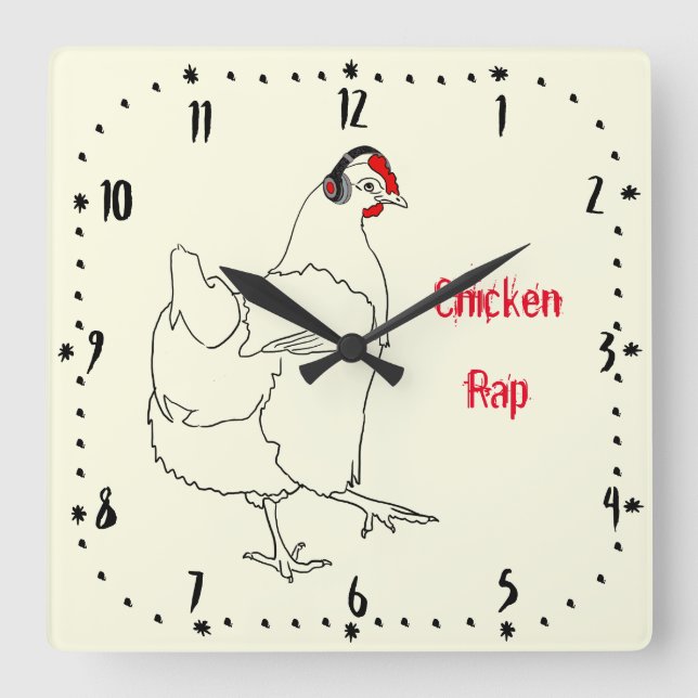 Chicken Rap Funny Music Meat Free Vegan Art Pun Quadratische Wanduhr (Vorderseite)