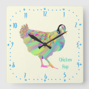 Chicken Rap Funny Music Meat Free Vegan Art Pun Quadratische Wanduhr