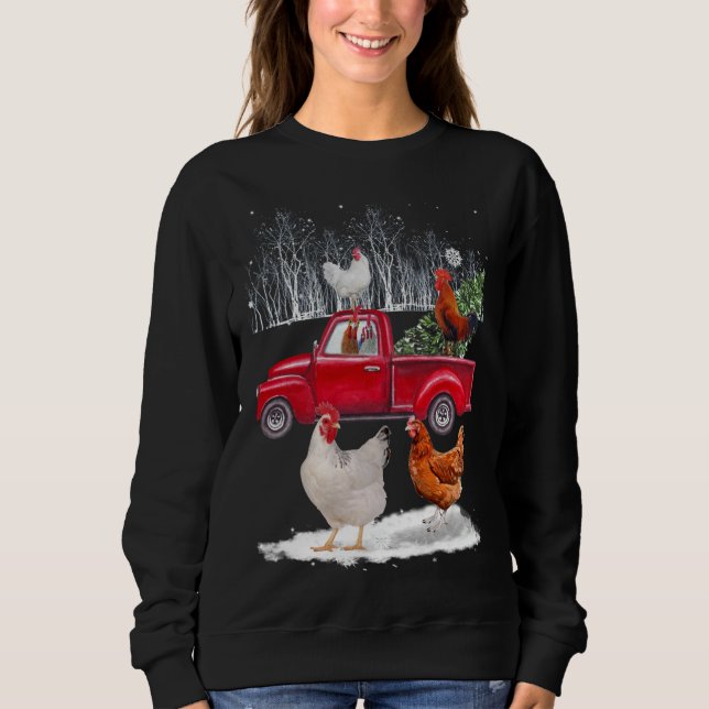 Chicken Riding Red Truck Frohe Weihnachtsgebäck L Sweatshirt (Vorderseite)