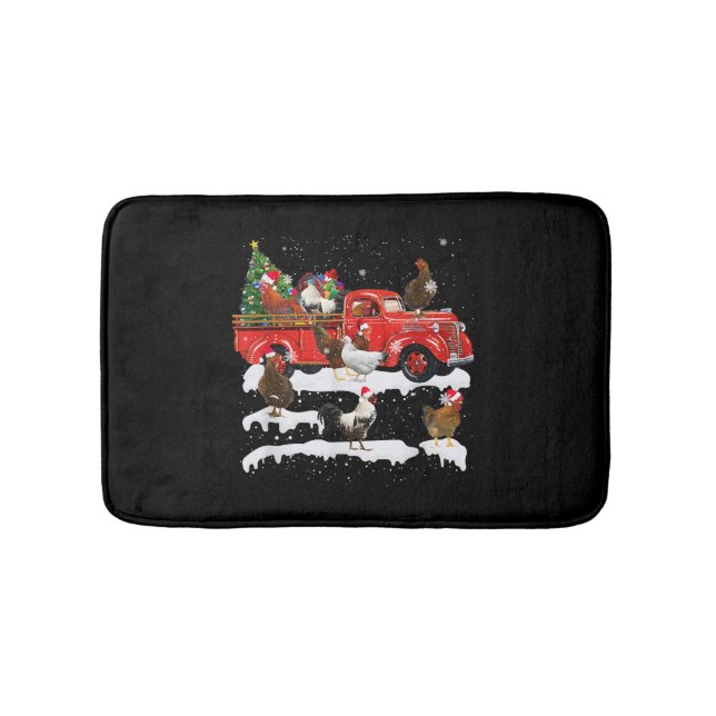 Chicken Riding Red Truck Xmas Frohe Weihnachten Badematte (Vorderseite)