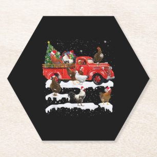 Chicken Riding Red Truck Xmas Frohe Weihnachten Untersetzer