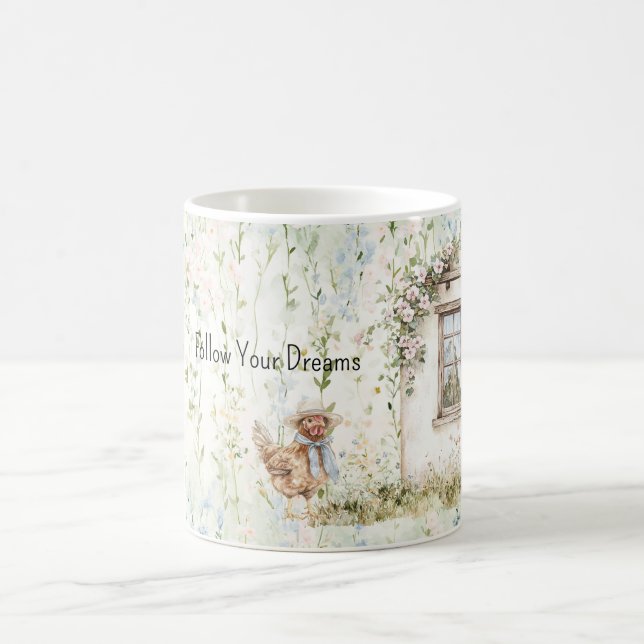 Chicken Romantic House Window Floral Kaffeetasse (Mittel)