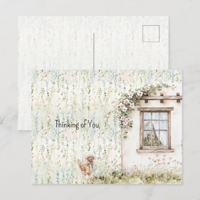 Chicken Romantic House Window Floral Postkarte (Vorne/Hinten)