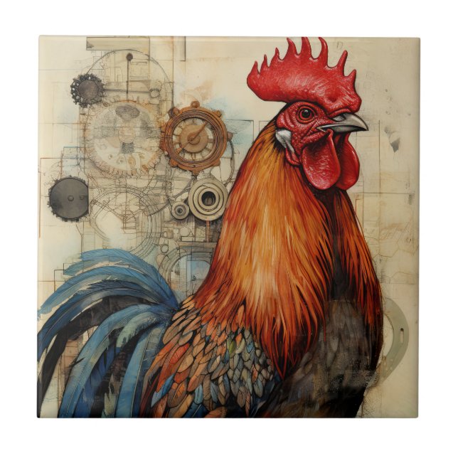 Chicken Rooster Art Fliese (Vorderseite)