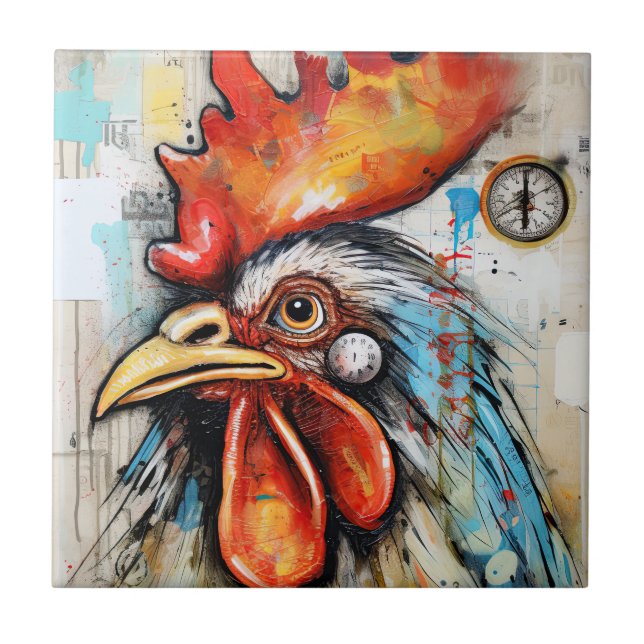 Chicken Rooster Art Fliese (Vorderseite)