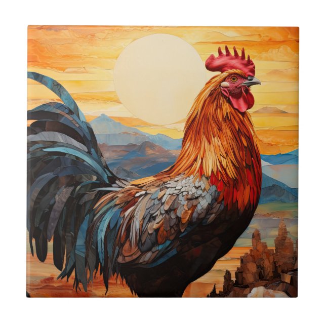 Chicken Rooster Art Fliese (Vorderseite)