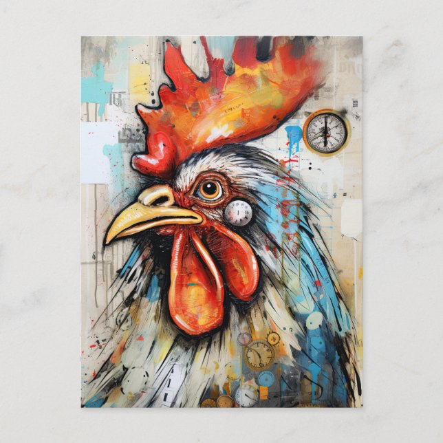 Chicken Rooster Art Postkarte (Vorderseite)