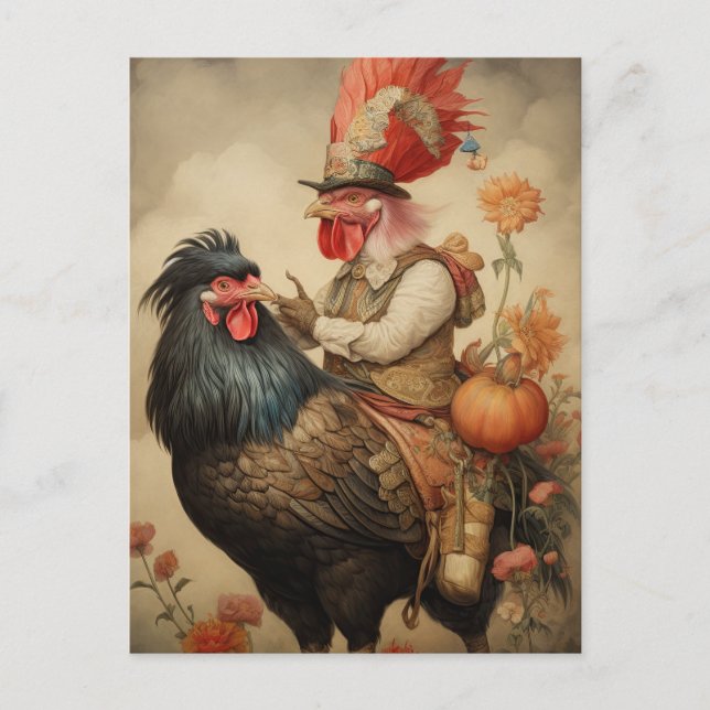 Chicken Rooster Art Postkarte (Vorderseite)