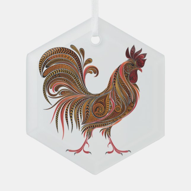 Chicken Rooster Gaphic Art Design Ornament Aus Glas (Vorderseite)