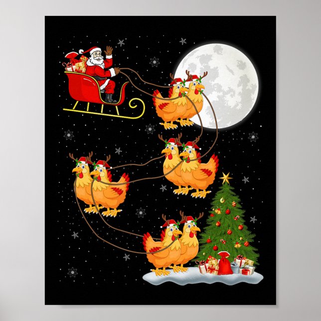 Chicken Santa Sleigh Flying Funny Magical Christma Poster (Vorne)