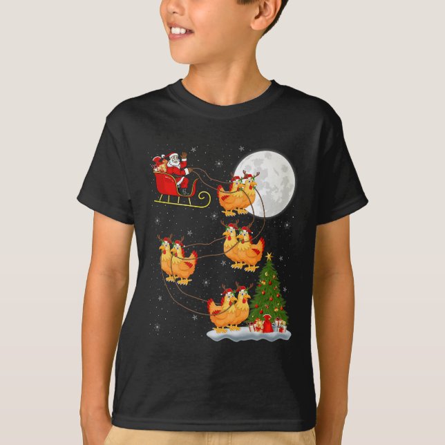 Chicken Santa Sleigh Flying Funny Magical Christma T-Shirt (Vorderseite)