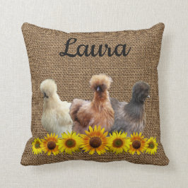 Chicken Sie Ihren Namen Silkie Sunflowers Burlap Kissen