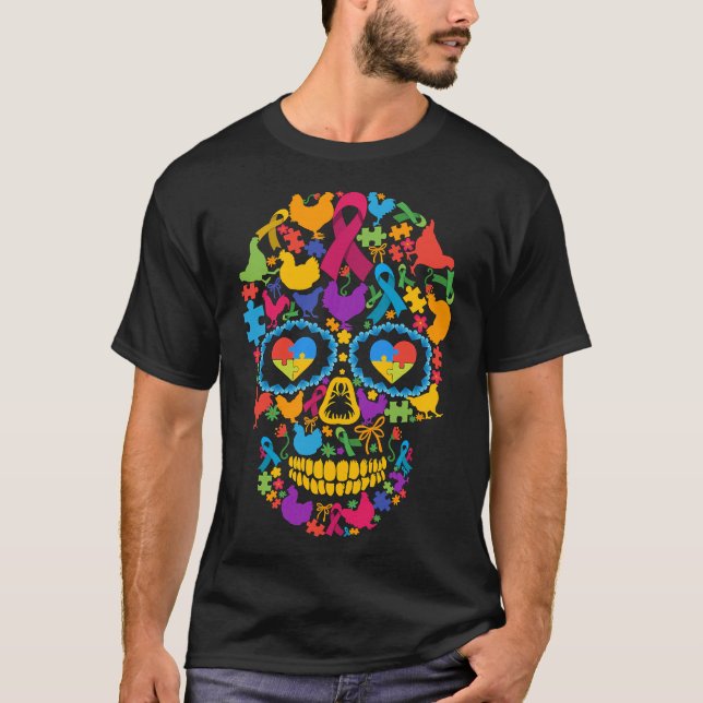 Chicken Skull Autism Awareness   T-Shirt (Vorderseite)