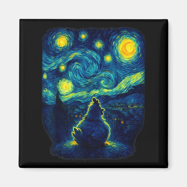 Chicken Starry Funny Night Van Gogh Farm Lover Gir Magnet (Vorne)