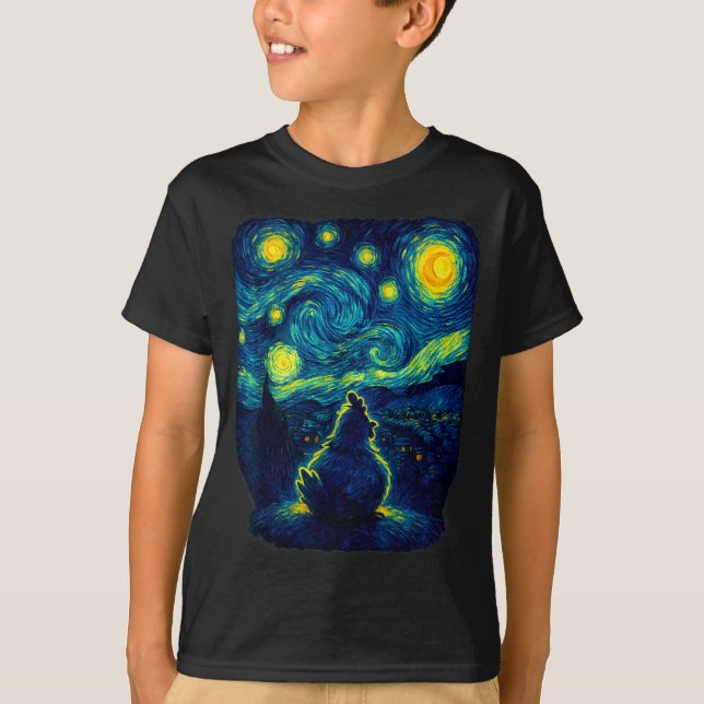 Chicken Starry Funny Night Van Gogh Farm Lover Gir T-Shirt (Vorderseite)
