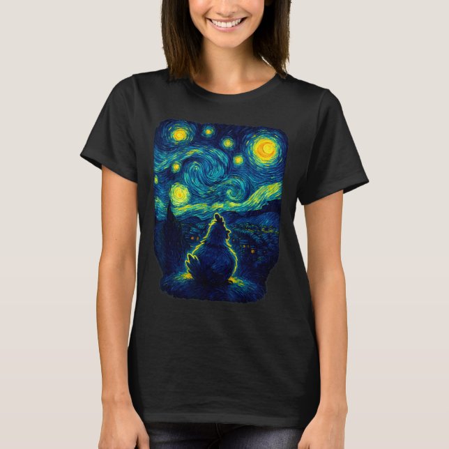 Chicken Starry Funny Night Van Gogh Farm Lover Gir T-Shirt (Vorderseite)