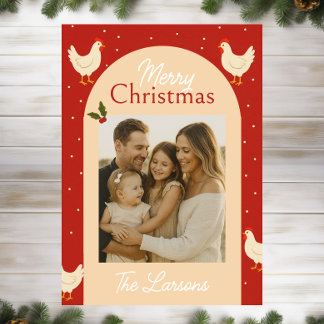 Chicken Themed Christmas Photo Card Feiertagskarte