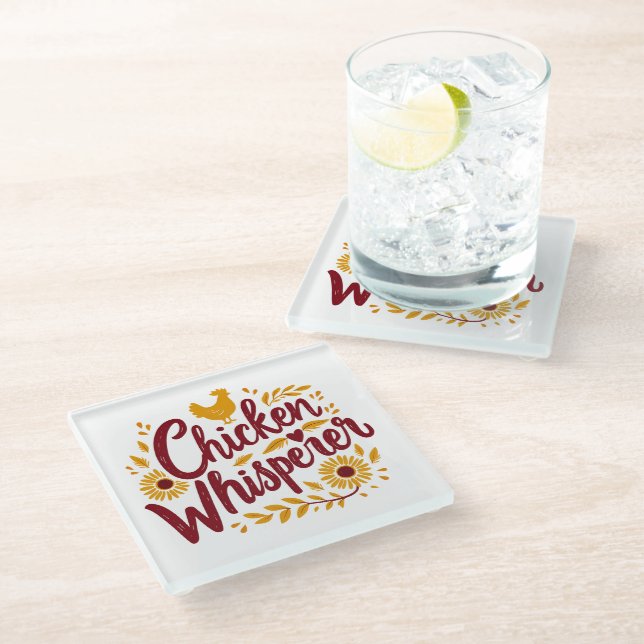 Chicken Whisperer Rustikaler Bauernhof Kerngebiet Glasuntersetzer (Schrägansicht)