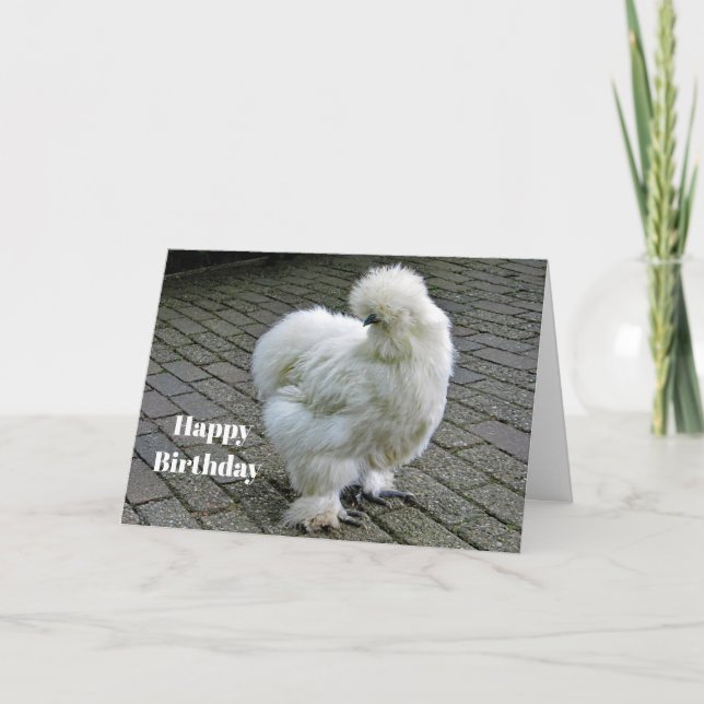 Chicken White Silkie Foto Geburtstag Karte (Vorderseite)